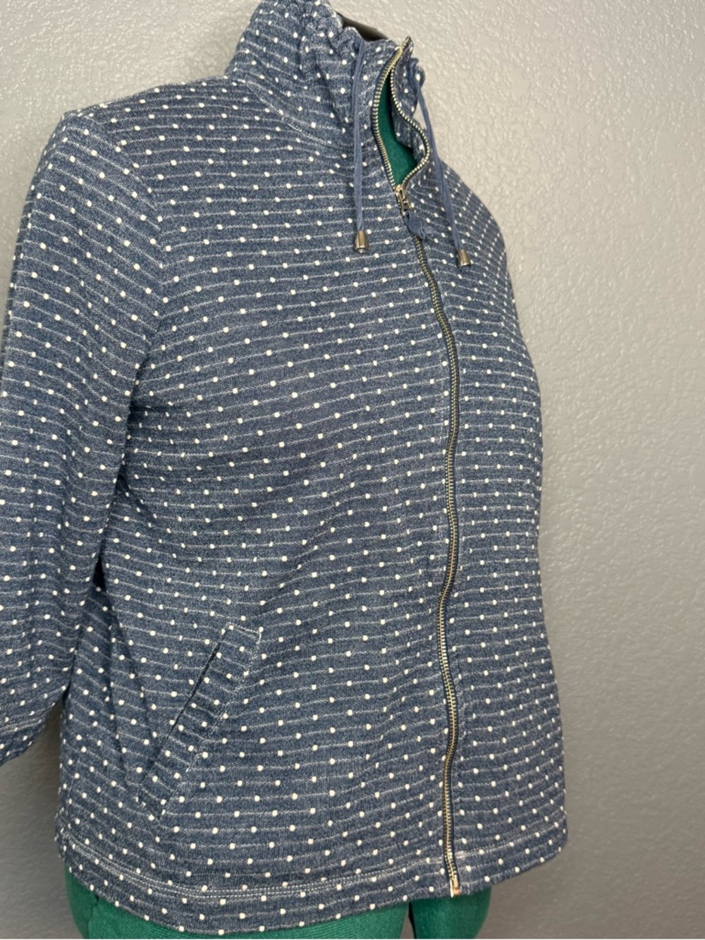 Chico’s Zip Up Jacket Women’s M Blue Polka Dot Lightweight Casual Layer - Picture 7 of 11